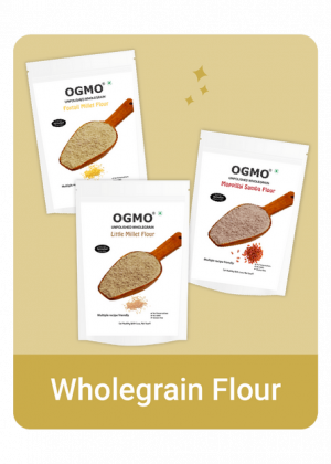 OGMO's Wholegrain Flour in three variety Little Millet Flour, Foxtail Millet Flour and Mappillai Samba Flour