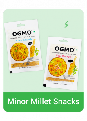 OGMO's Minor Millet Snacks with a moden twisty flavours like Desi Brunch and Golden Crunch